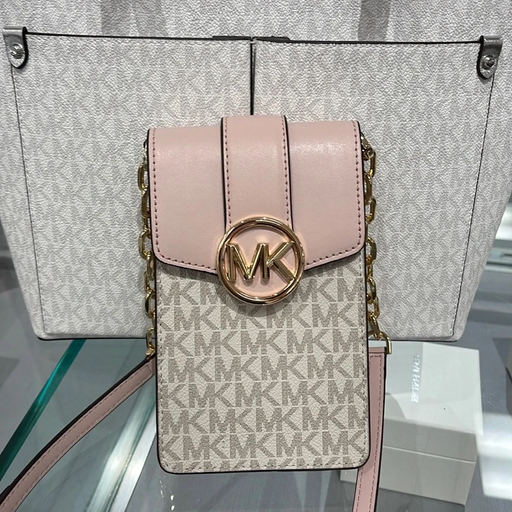 Michael Kors Carmen Small Logo Smartphone Crossbody Bag Powder Blush Multi  NWT